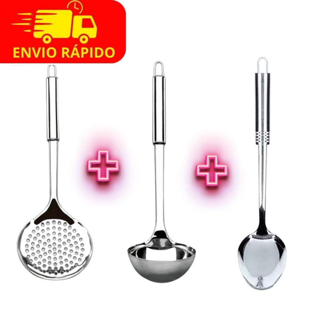 Concha De Feijão + Colher de Arroz + Escumadeira Para Comidas Fritas Batatas Premium de Cozinha