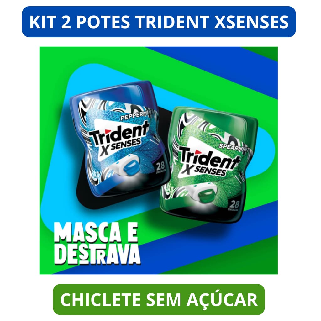 Kit Goma De Mascar TRIDENT X Senses Spearmint e Peppermint  Garrafa Pote 54G - Chiclete Sem Açúcar