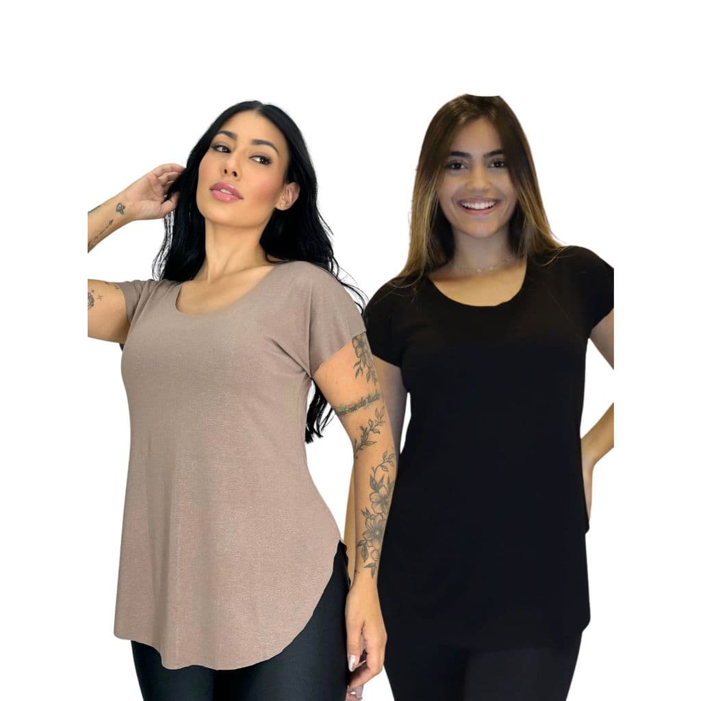 Kit 2 Blusas Barra Arredondada Tapa BumBum Fitness Academia 10827