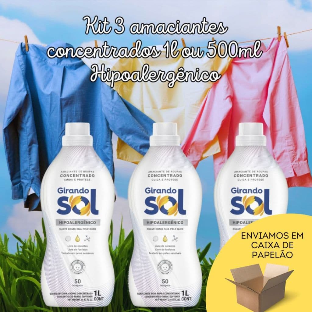 Kit 3 Amaciante Girando Sol / Hipoalergênico 1L ou 500ml - ESCOLHA NA VARIAÇÃO