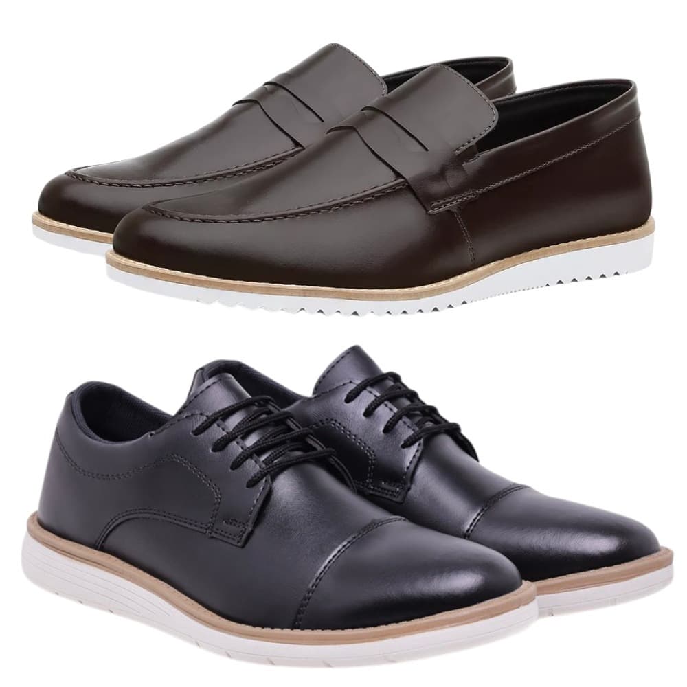 Kit 2 Pares Sapato Social Preto Oxford Formal Confort Tendência Casamento
