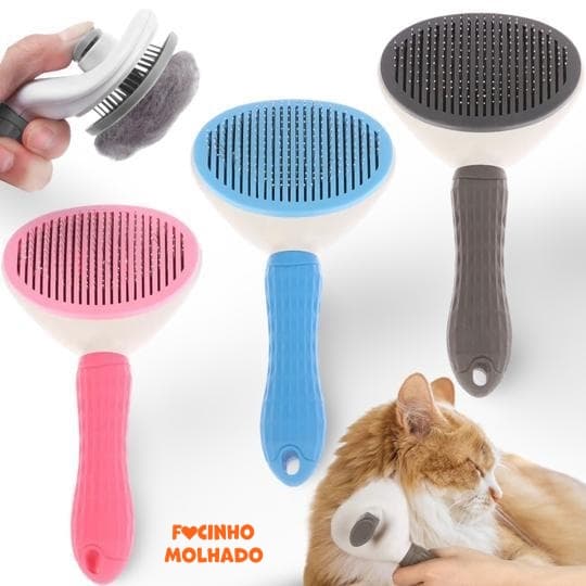 Rasqueadeira Escova Tira Pelos Cachorros e Gatos Remove Pelos Autolimpante