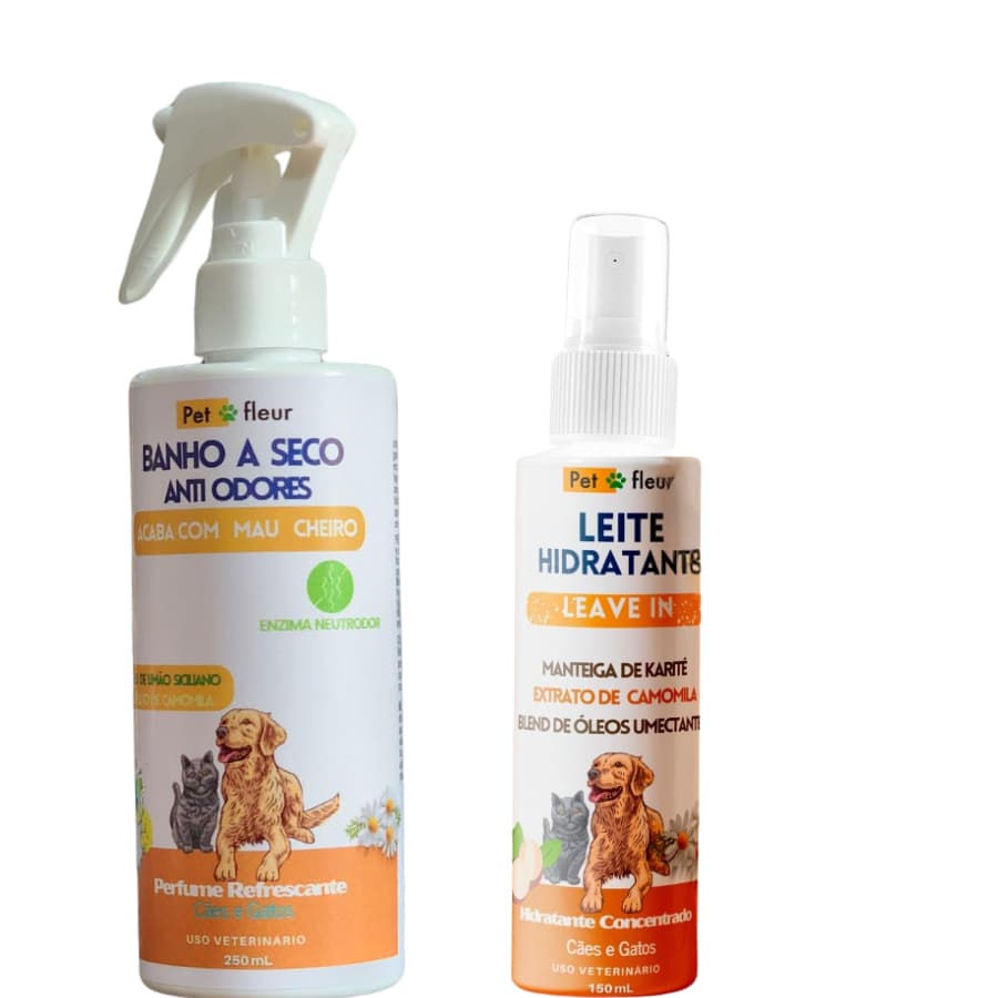 Kit Banho a Seco sem enxague - Remove mau cheiro Odor Hidratante Condicionador Brilho, Condiciona Elimina Nós Cães Gatos