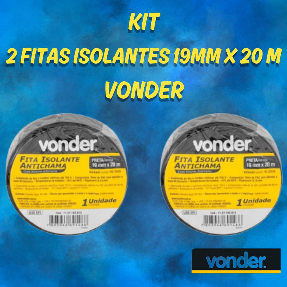 Kit 2 Fitas Isolante 19mm x 20 Metros Preta Vonder