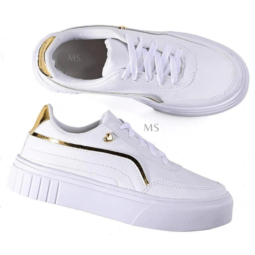 Tenis Milla Casual Adulto Feminino Branco 34 ao 40 Dourado Ouro