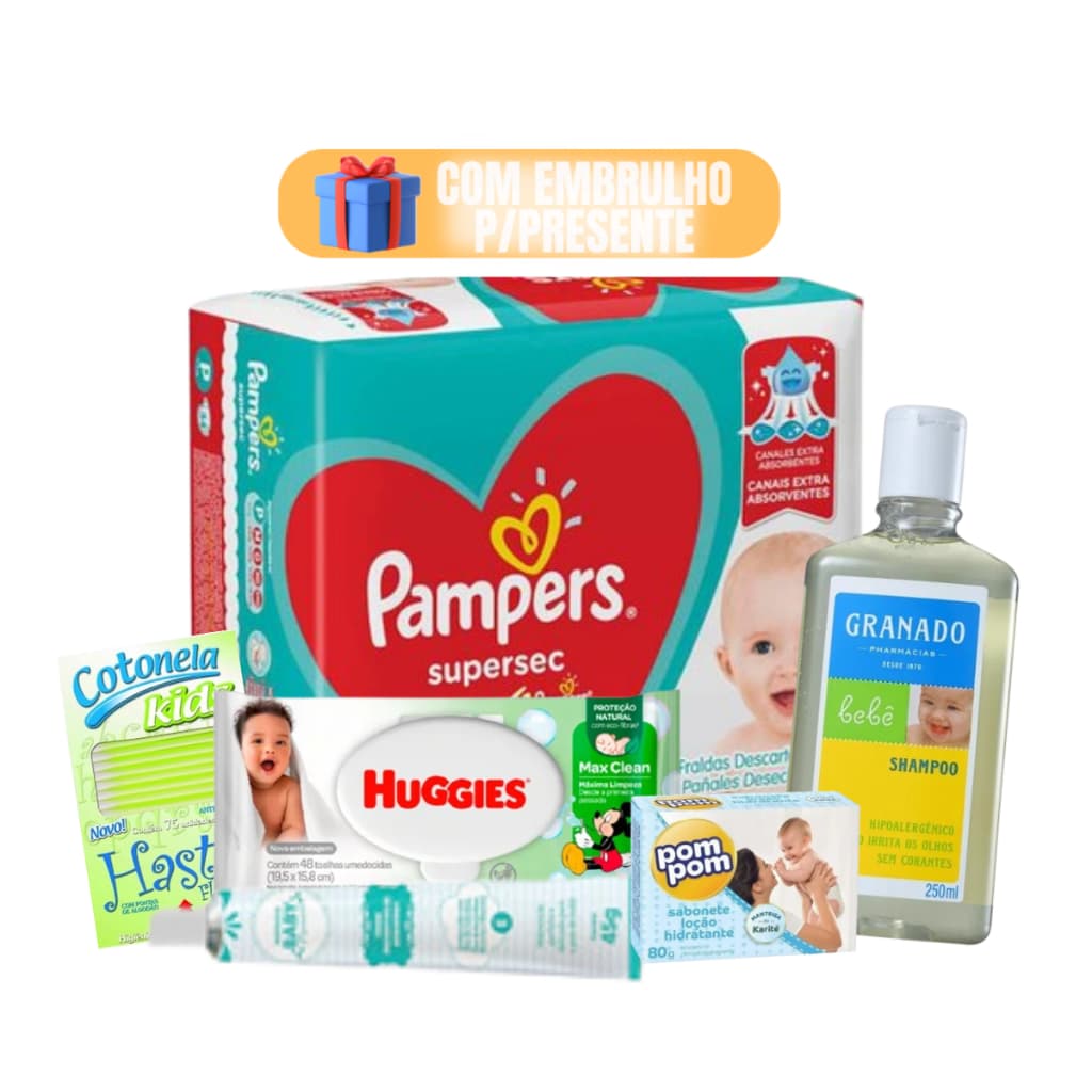 Kit Bebe Higiene Chá de Bebê Fraudas Pampers Pomada Assadura Shampoo Granado Baby