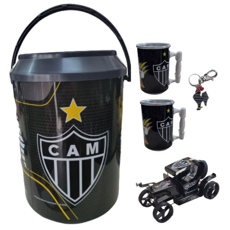 Cooler Térmico Caixa Térmica Atlético-MG Mais 2 Copos Térmicos Carrinho De Metal E Chaveiro C Gancho