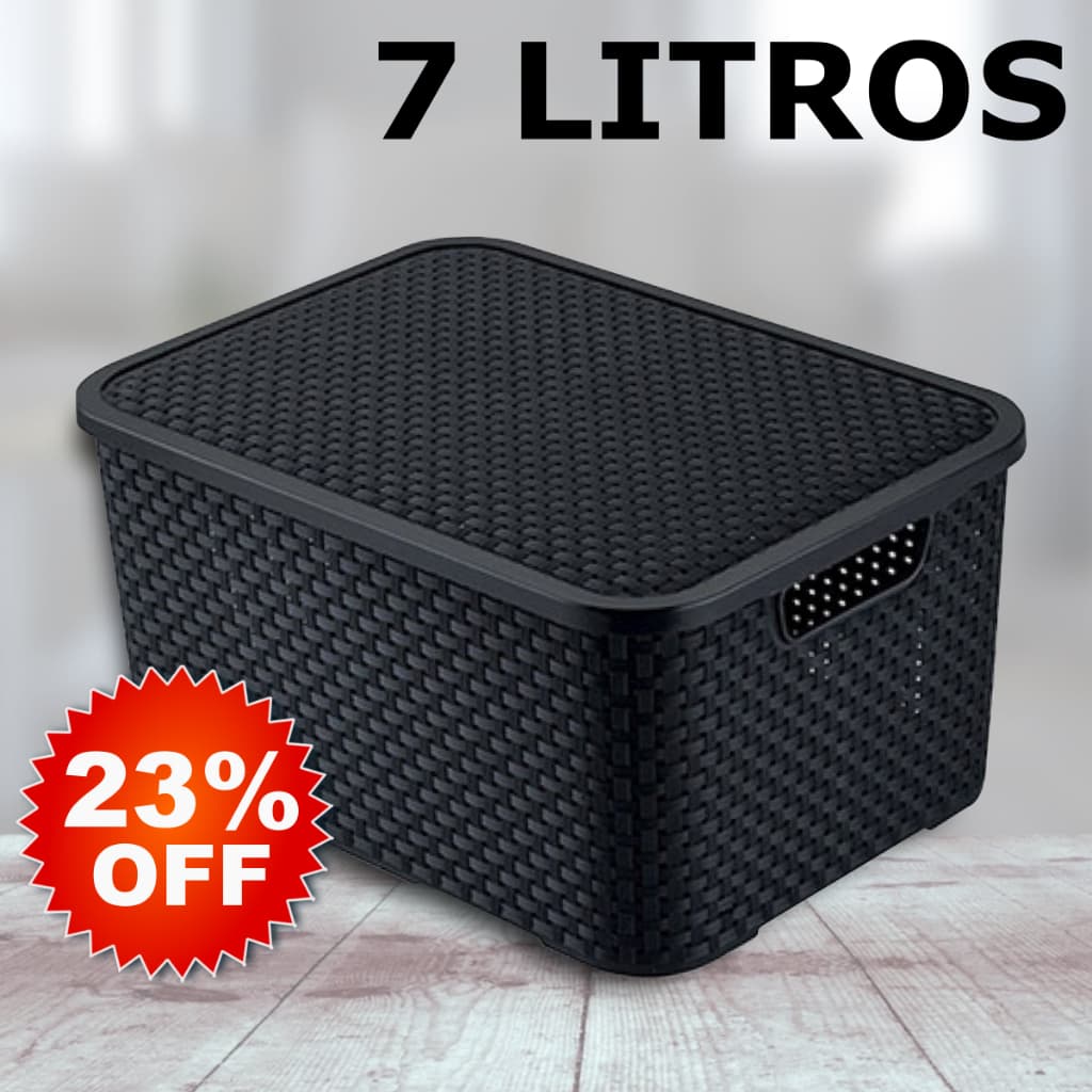 Caixa / Cesta Organizadora Pequena 7 Litros Empilhavel Rattan Preta - Cesto Organizador 7L