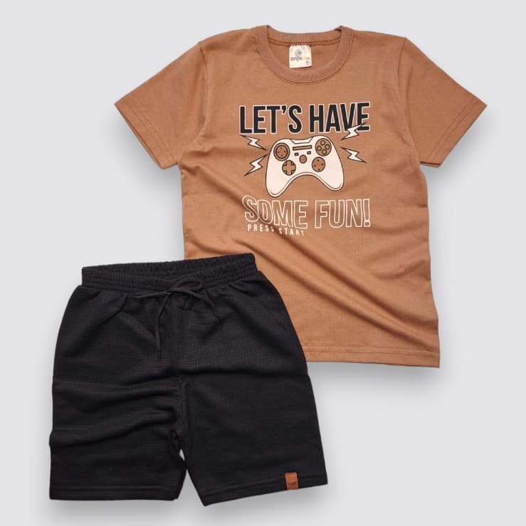 Conjunto Bermuda E Camiseta Verão Infantil Menino Conforto Estilo 100% Algodão