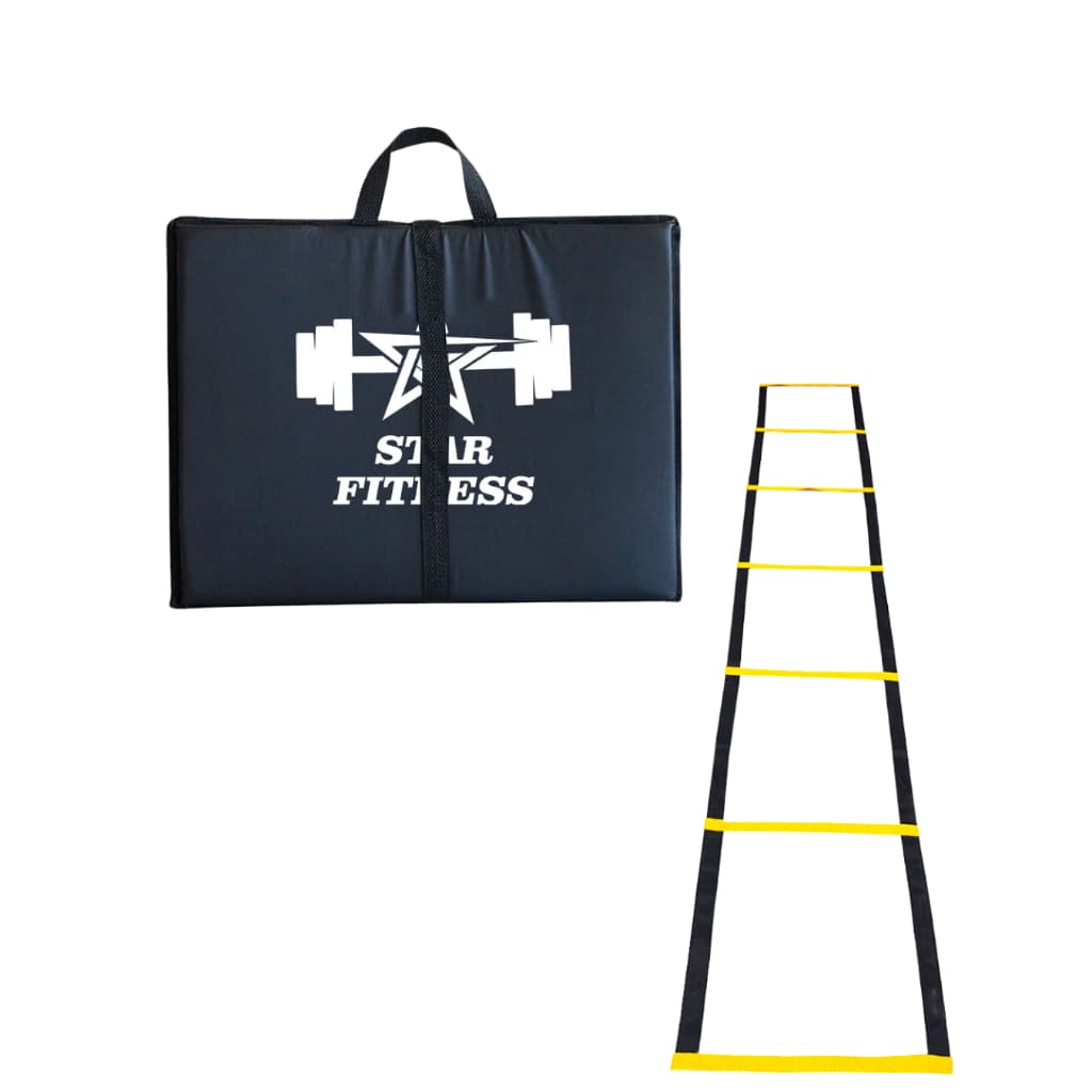 Kit Colchonete Dobravel Academia Profissional Ginastica Abdominal Confortável + Escada De Agilidade