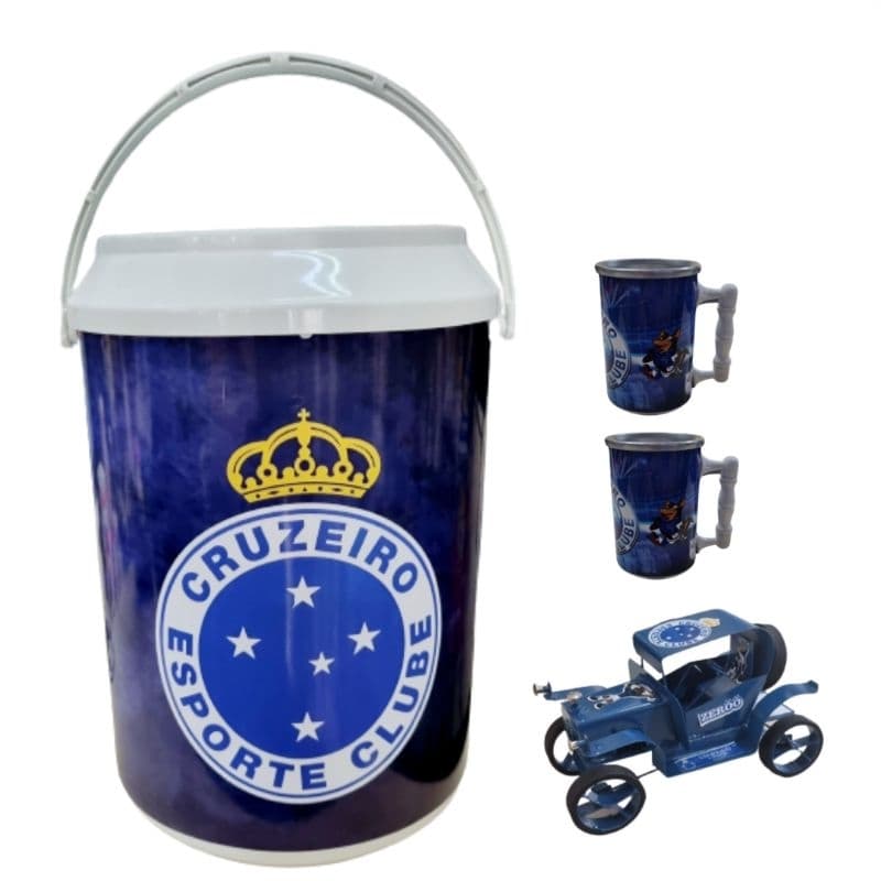 Cooler Térmico Caixa Térmica Cruzeiro Mais 2 Copos Térmicos Carrinho De Metal