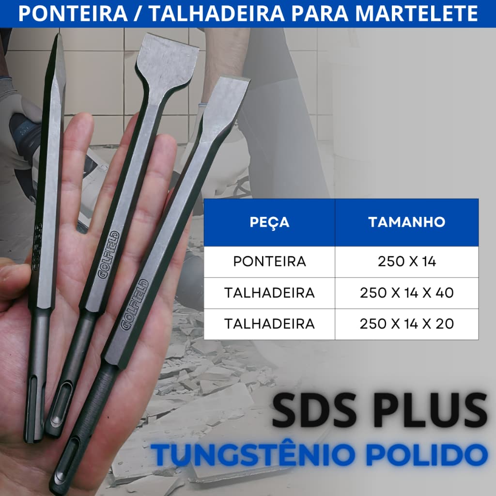 Ponteira, Talhadeiras - 2cm, 4cm SDS PLUS 25cm Profissional Martelete, Martelo Rompedor Aço TUNGSTÊNIO