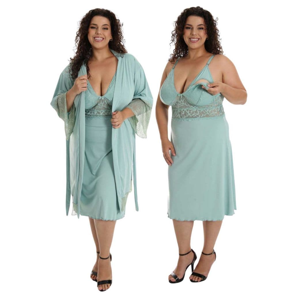 Kit Maternidade Robe Plus Size + Camisola Amamentacao Abertura Maternidade Gravida Feminino Gestante