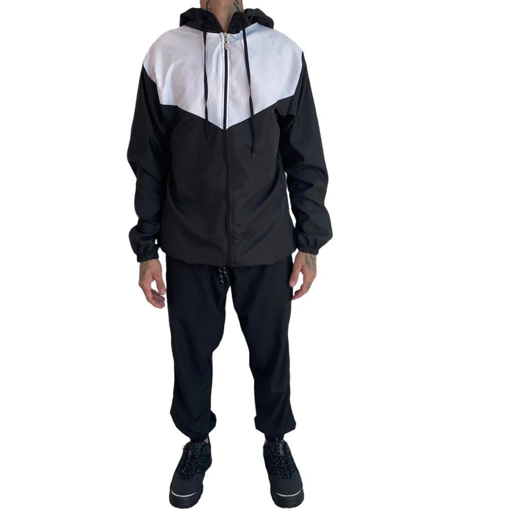 Conjunto Masculino Corta-Vento + Calça Preto e branco