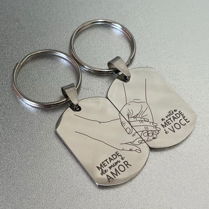 Par de Chaveiros Aço Inox Personalizado Namorados Casais