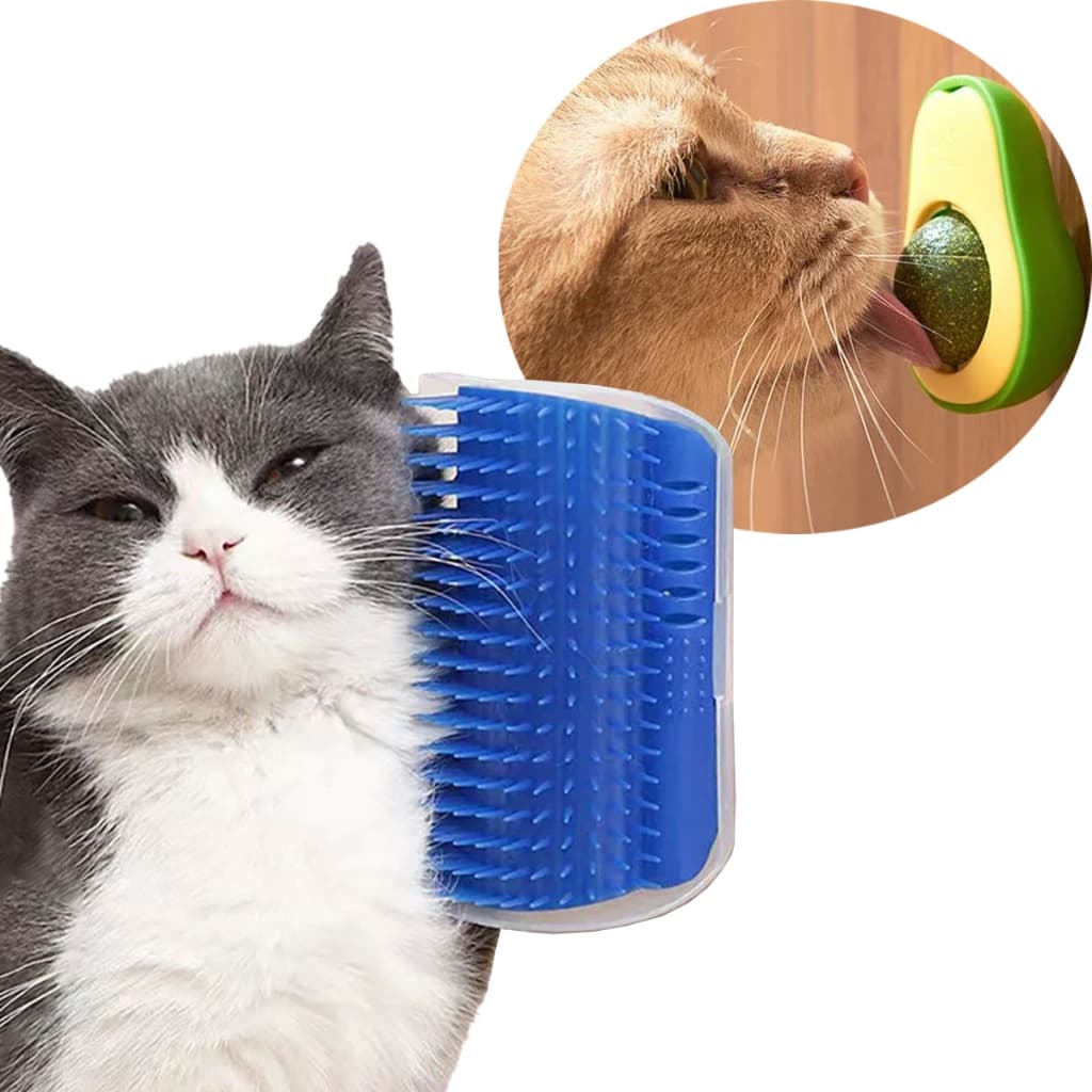 2 Brinquedos Para Gato Catnip Bola Erva Gatos + Coçador Escova Catnip