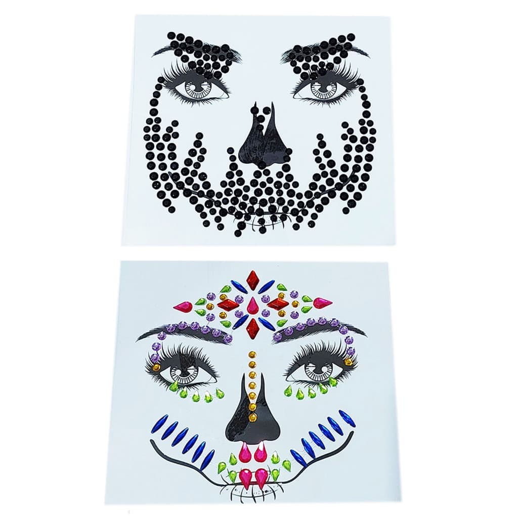 Festa Halloween Maquiagem Adesiva para o Rosto Face Jewels - Kit com 2 Cartelas Sortidas