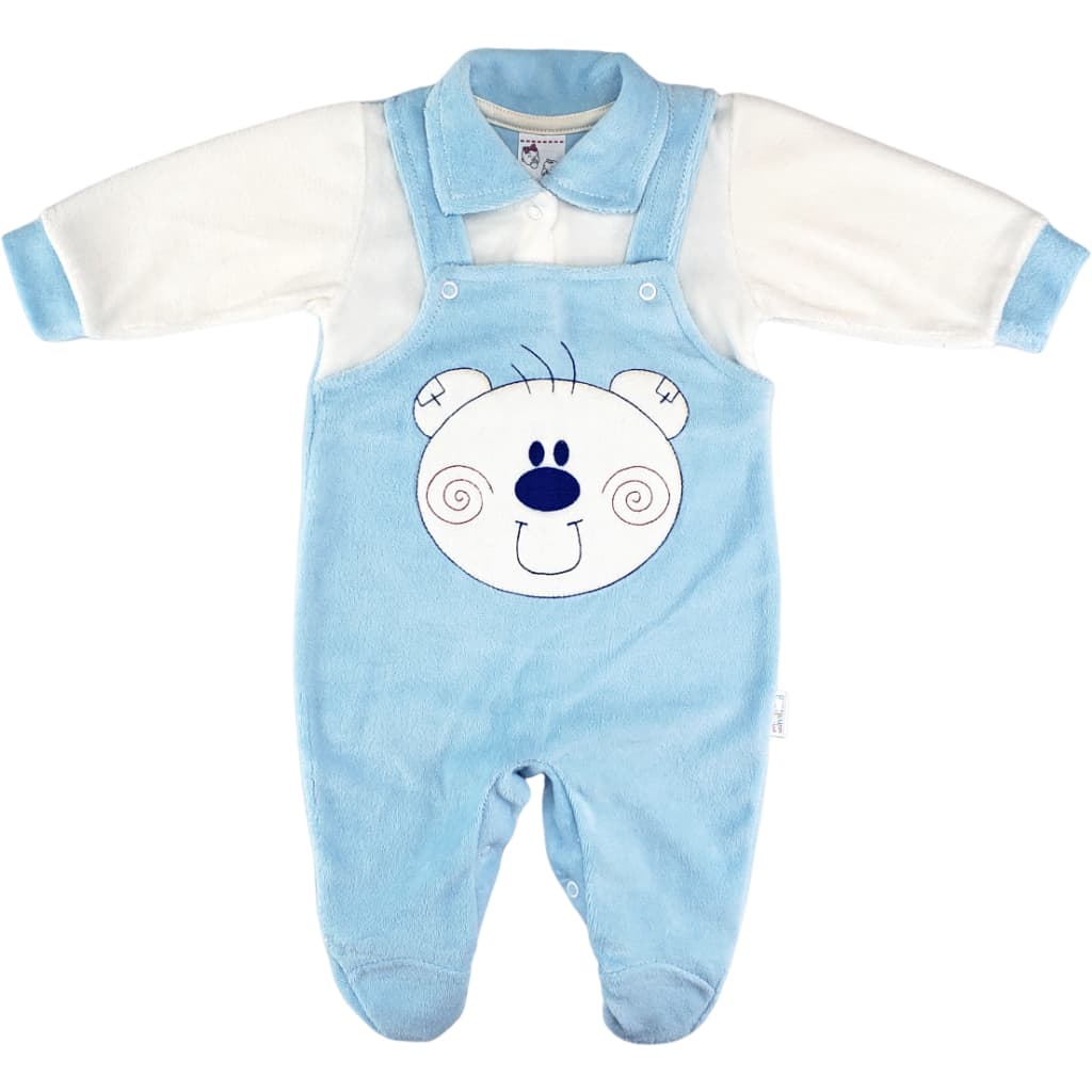 Macacão Bebê Jardineira Plush Bordado Urso Menino