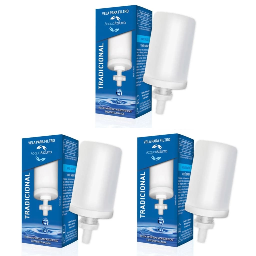 Kit 3 Velas Tradicional Cerâmica Acqua Azzurra Filtro De Barro Bebedouro De Agua