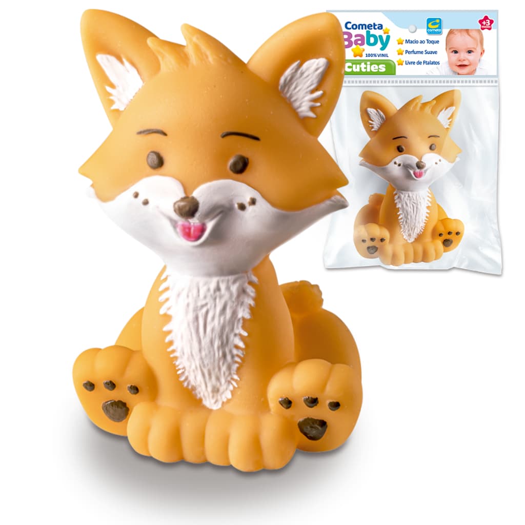 Brinquedo Mordedor Bebê Raposa Vinil Macio 12cm