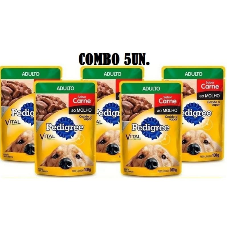 Sachê Ração Úmida Pedigree Carne ao Molho para Cães Adulto Combo com 5 unidades