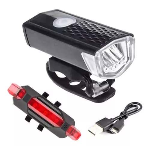 Kit Luz Bicicleta Recarregável USB Ultra Led Forte Farol e Lanterna Prova D'água Para Ciclismo Noturno