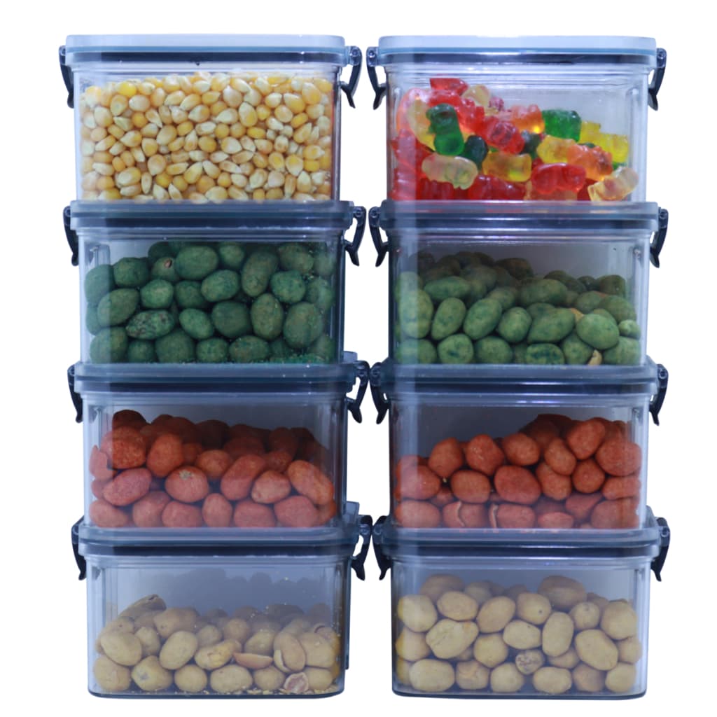 Kit Potes Hermético Plástico Empilhável Quadrado Resistente 8 Peças