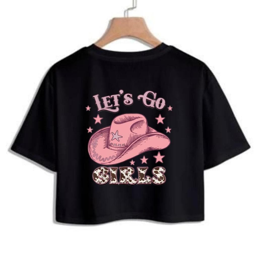 Cropped Lets Go Girls Country Feminino Camiseta Curta Sertanejo Estilo Western Cowboy Moda Rodeio