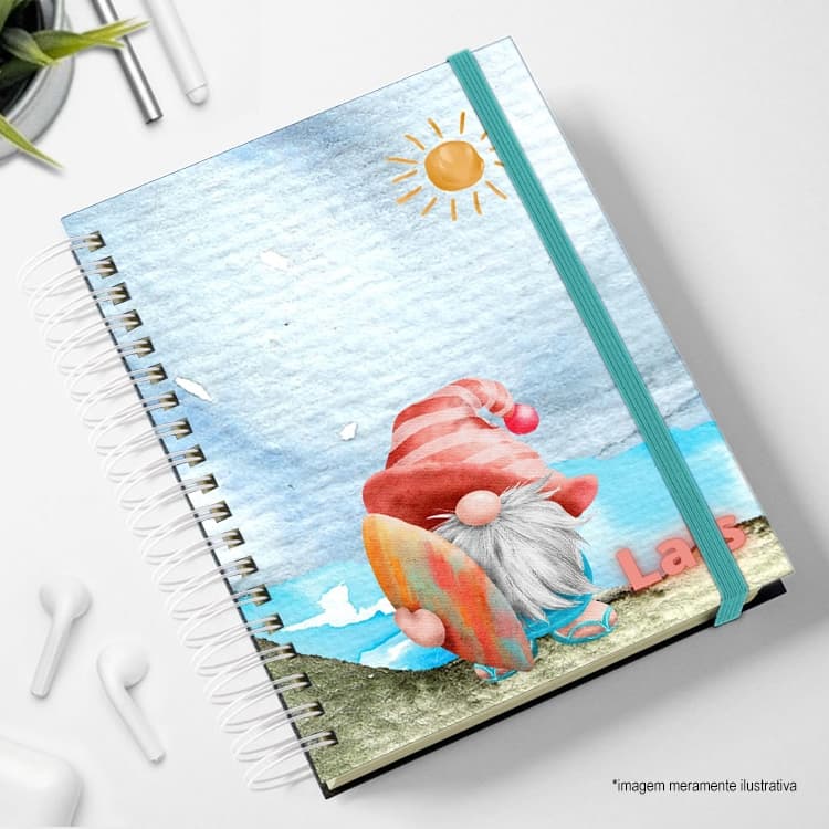 Agenda 2026 Personalizada com nome e elástico colorido aquarela