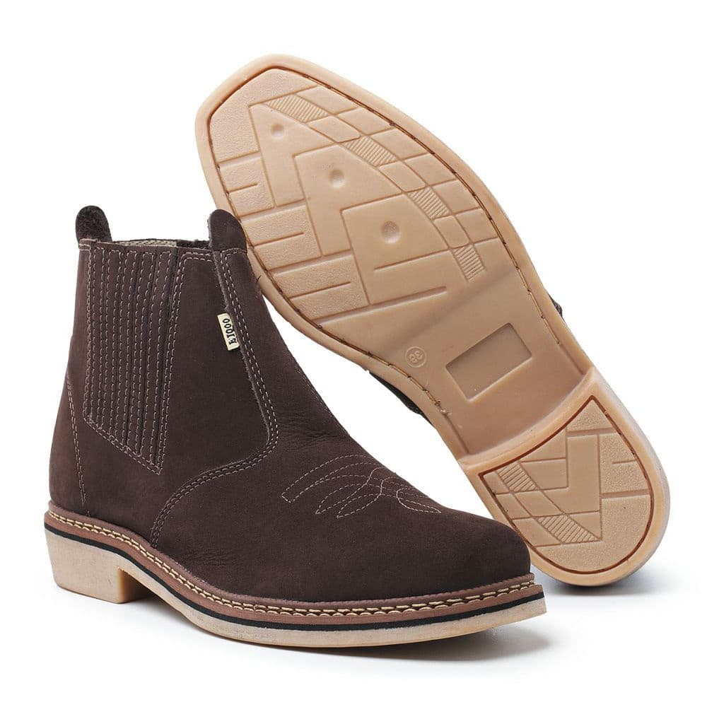 Bota Texana Montaria Rodeio Country Couro Bico Quadrado Solado Latex Anti Derrapante