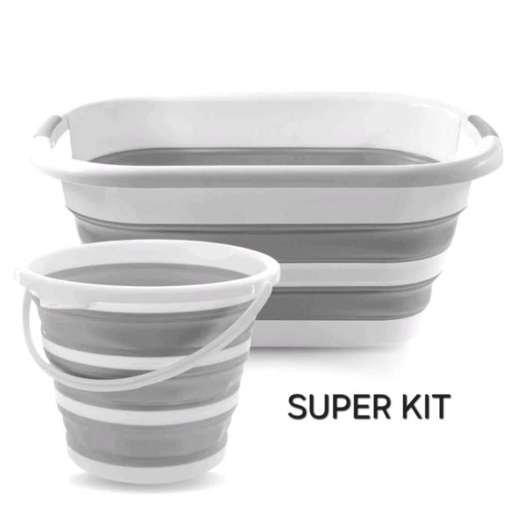 Kit Com Cesto Dobrável 26 Litros De Silicone E Balde Retrátil 10 Litros