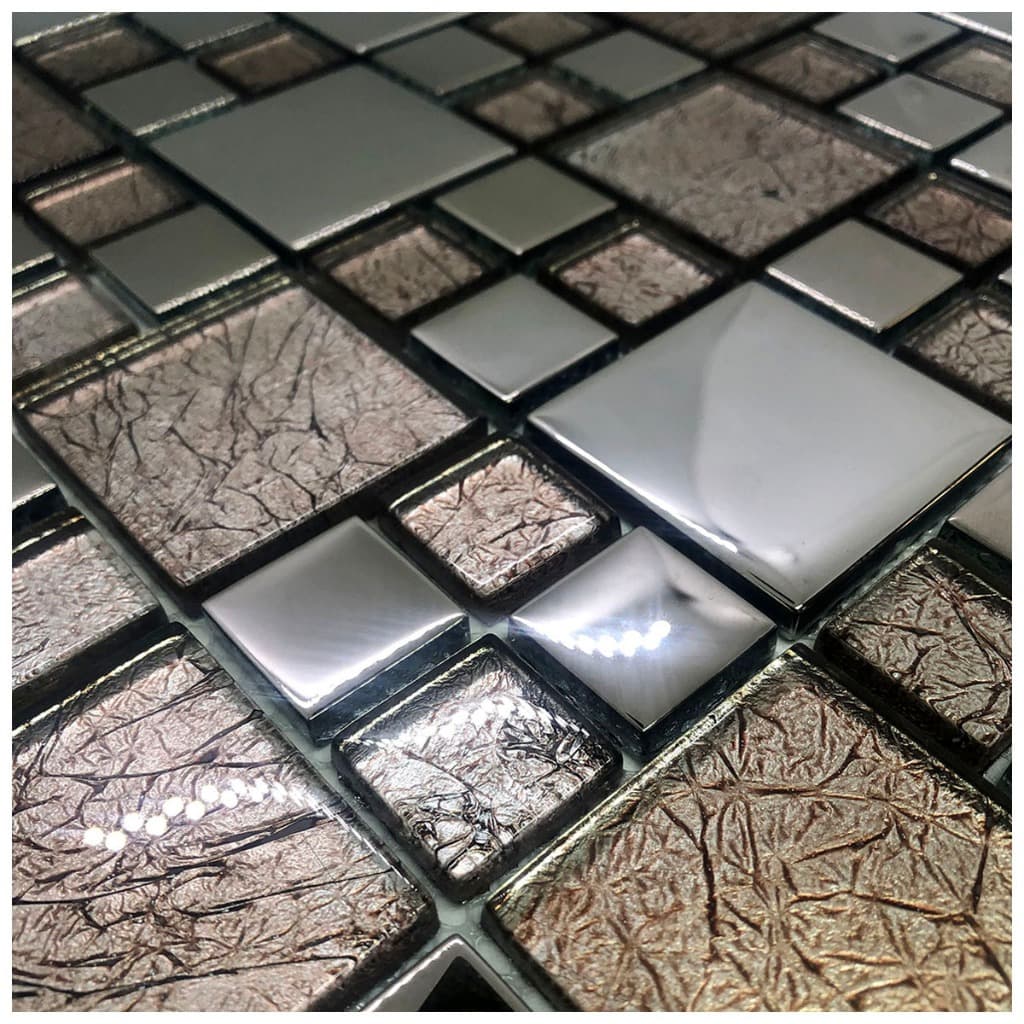 Kit 3 Placas Pastilha Vidro Decorativas 30x30cm CROMO PRATA  Cozinha, Banheiro, áreas sociais