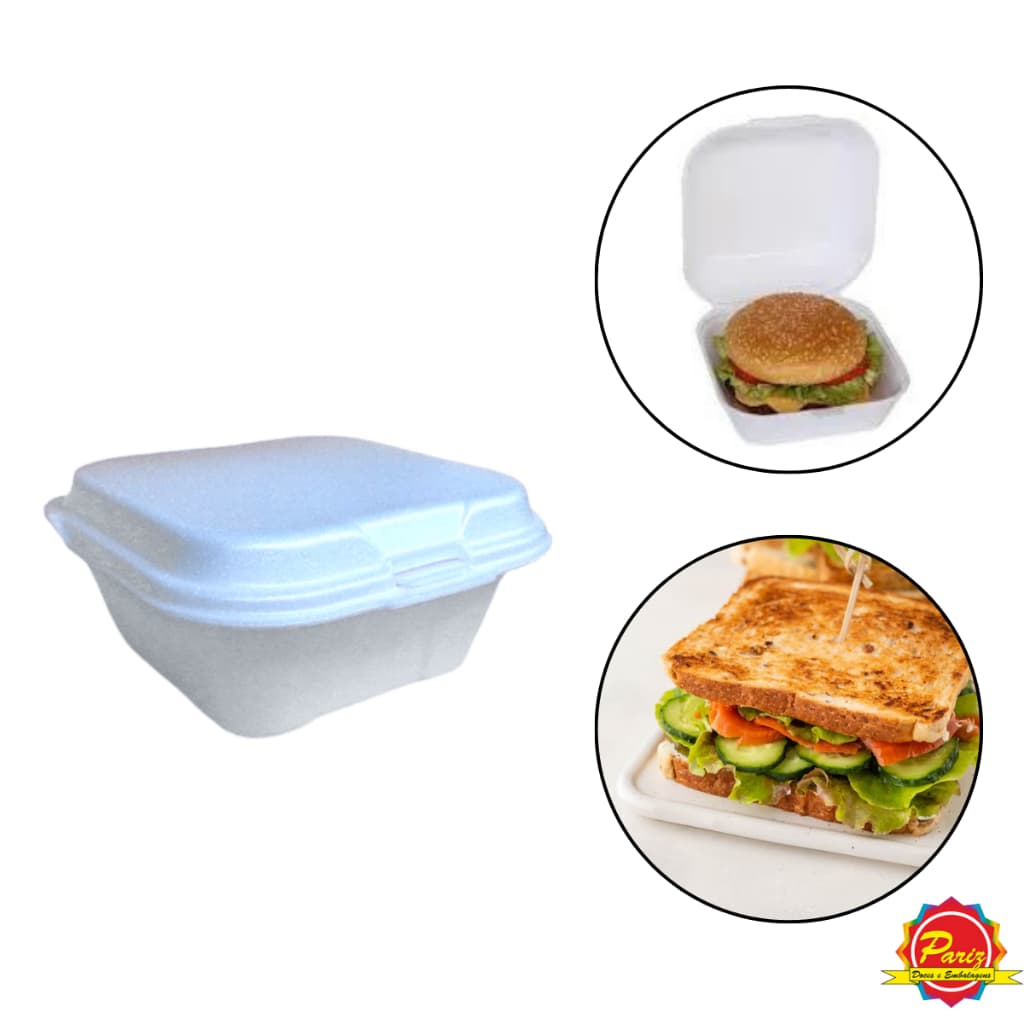 KIT 10 a 50 Embalagem Hamburgueira HM-01F Isopor para Delivery - Meiwa