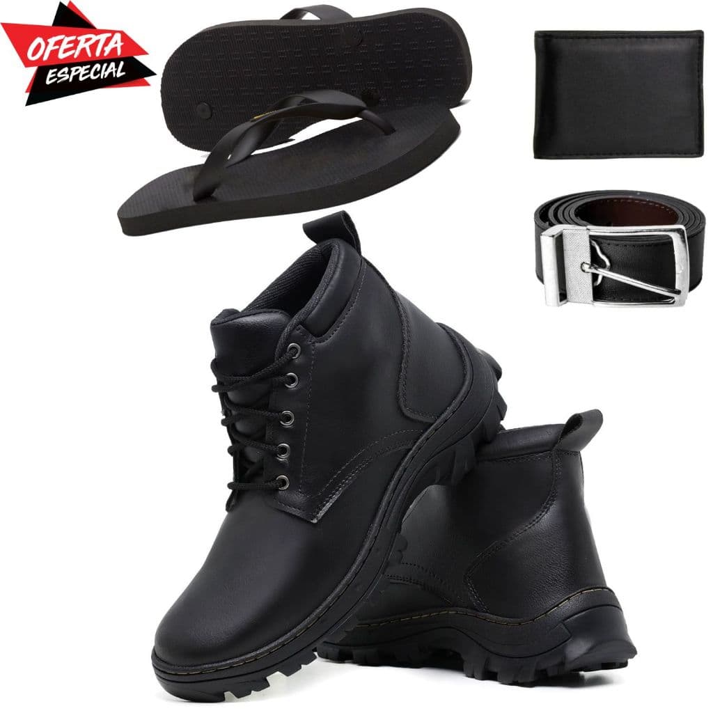 Kit Coturno Coturno Masculino com Carteira Cinto e Chinelo