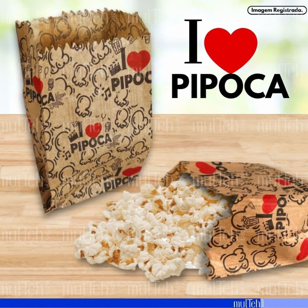 Saquinho de Pipoca Premium Festa Junina Saco Papel Pardo “Eu amo pipoca”