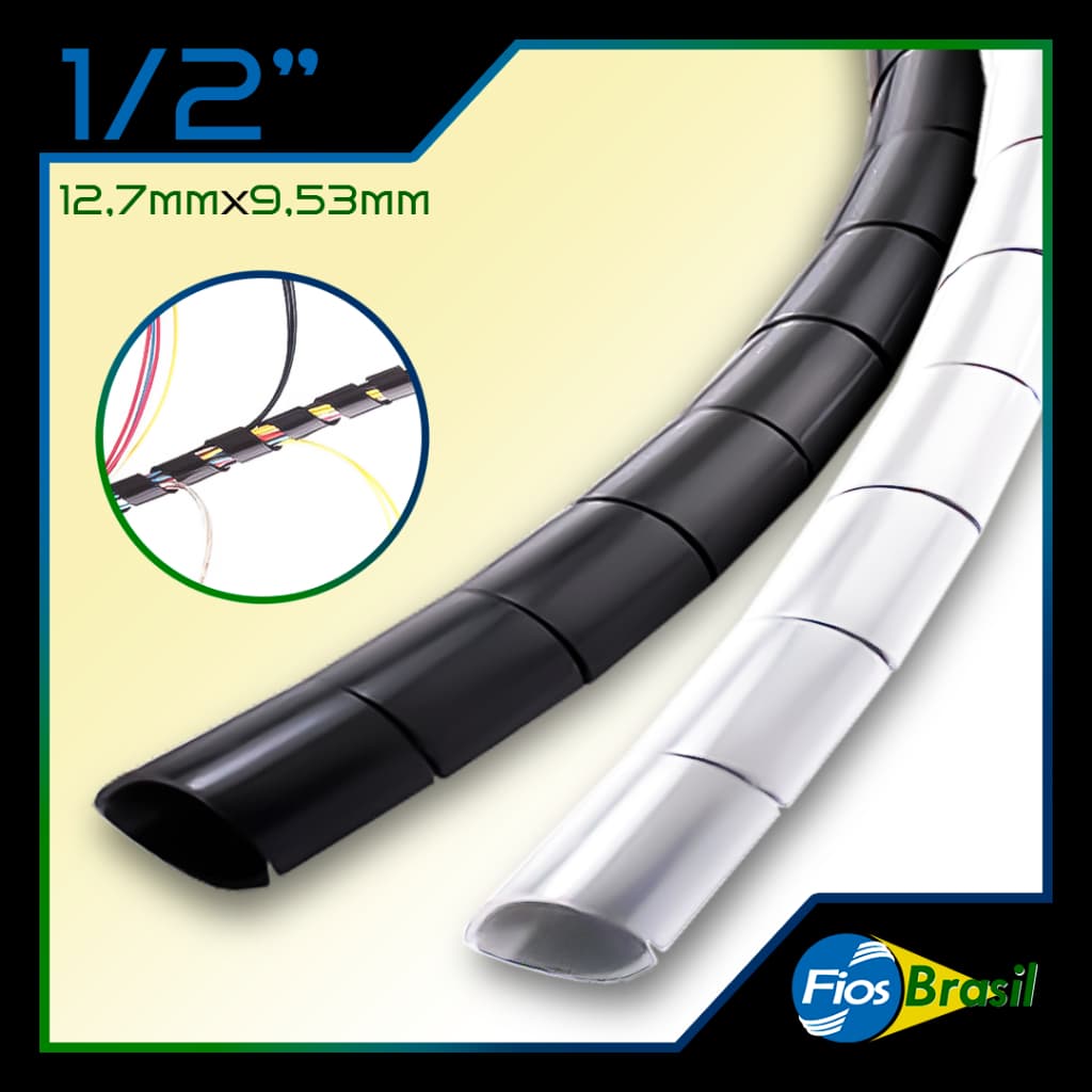 Tubo Espiral Organizador e Protetor De Cabos 50 Metros | 1/2 | 12,7mm  | Várias Cores | Setup, Gamer