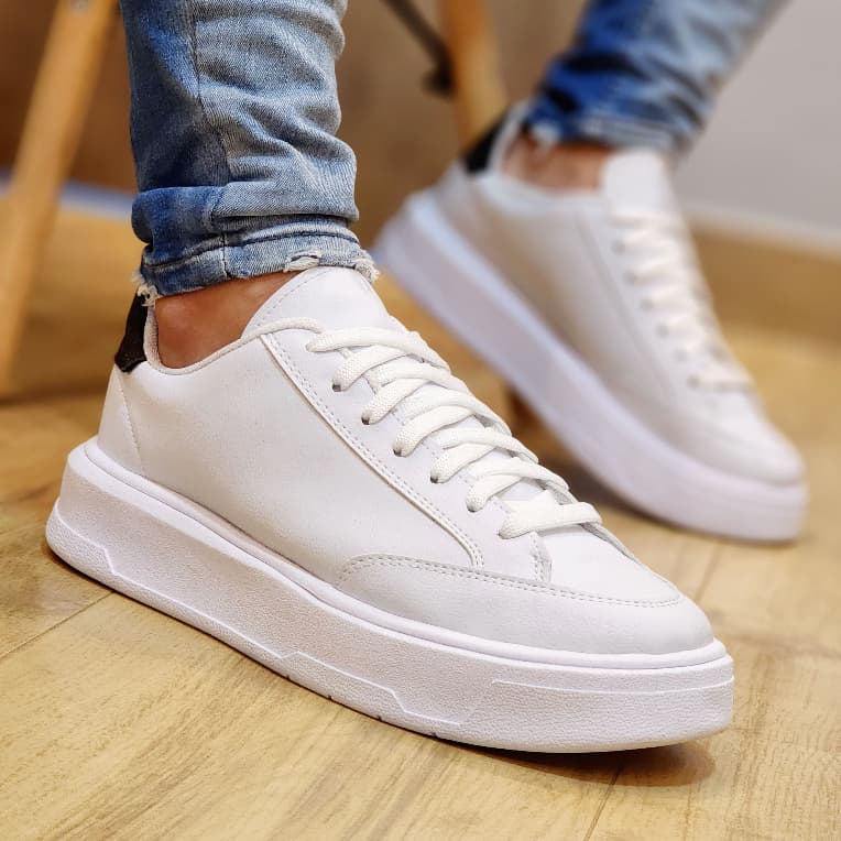 Tênis Sapatênis Sola Alta Masculino Plataforma Cano Baixo Branco E Preto Minimalista