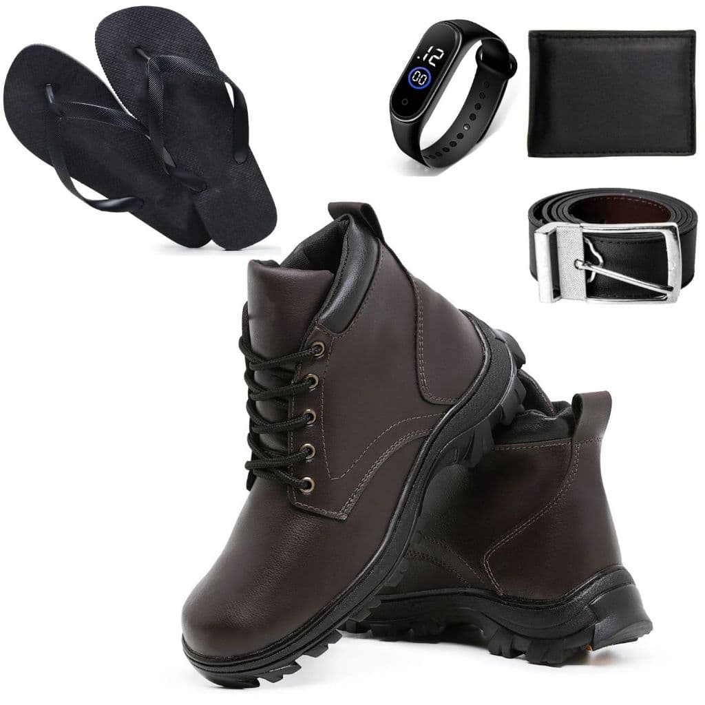 Kit 5 em 1 Bota Coturno Masculino Adventure  + Chinelo + Carteira + Cinto e Relógio