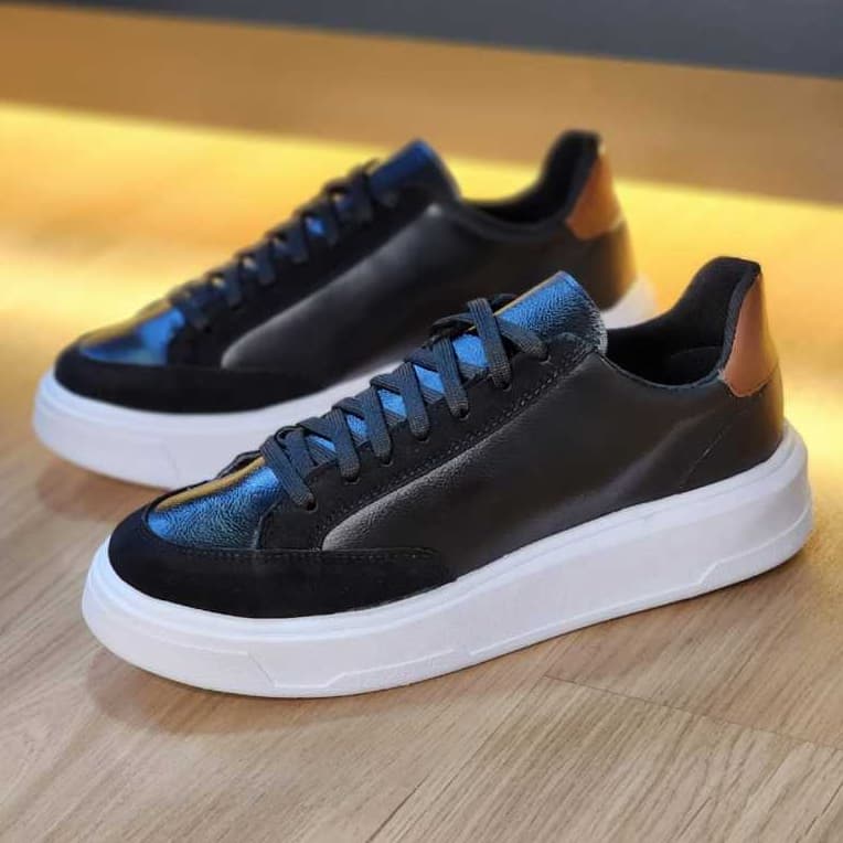 Tênis Masculino Sola Alta Casual Social Plataforma Preto Minimalista