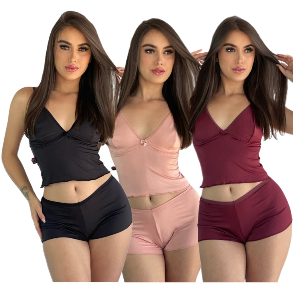 Kit 3 Top Doll Pijama Microfibra Noite Conjunto Conforto Ísis