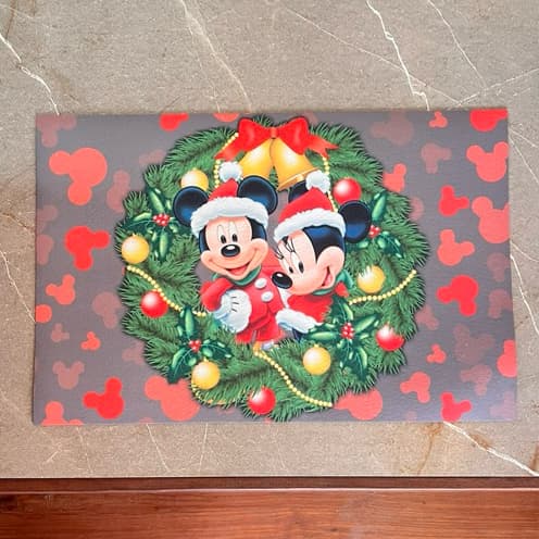 Tapete capacho para porta de entrada decoração de natal Mickey e Minnie