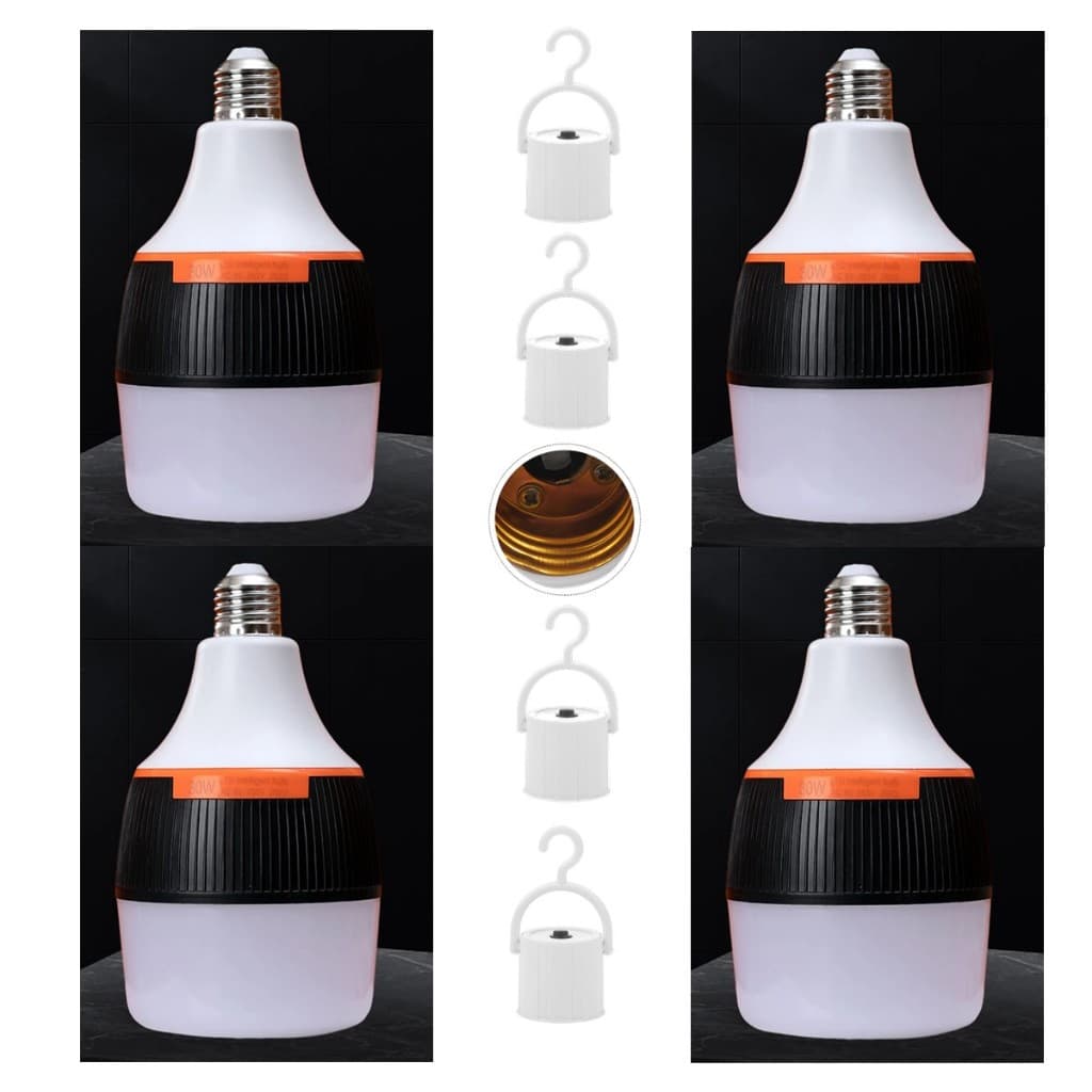 04 x Lampada Bulbo Led Emergencia Recarregável Com Bocal Inteligente E27 Potencia 30W Cor 6500K