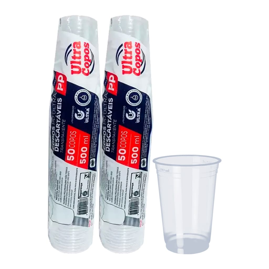 COPO 500ML DESCARTAVEL PLÁSTICO PP LISO 100 UNID CHOPP SUCO