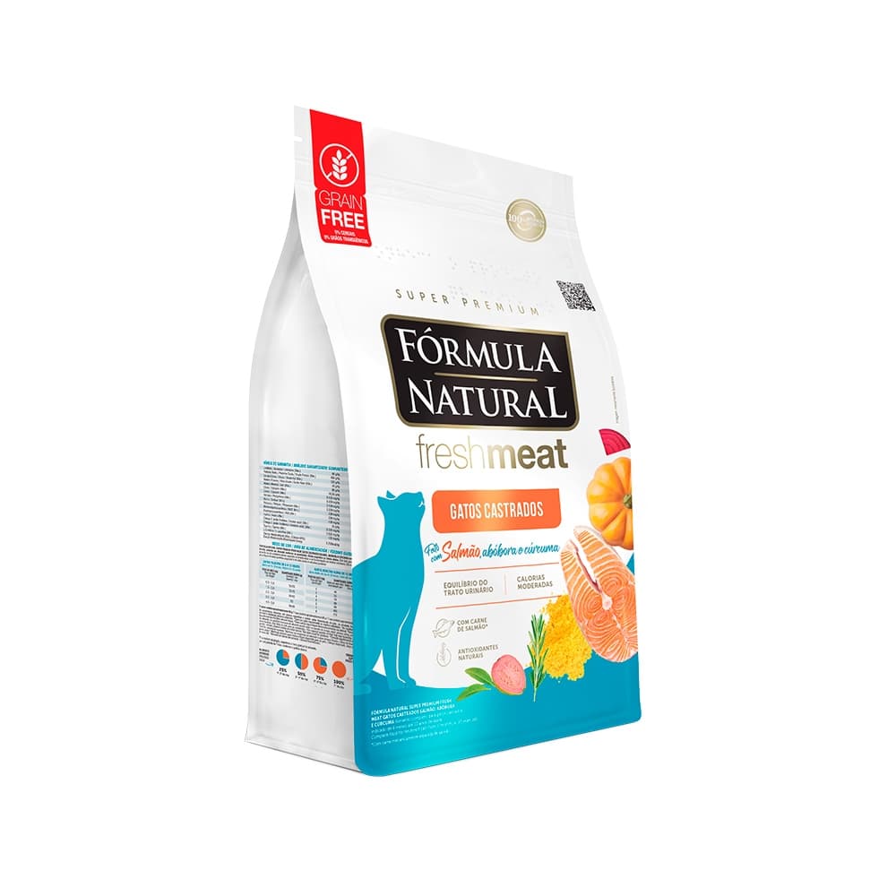 KIT COM 3 Ração gatos castrados Ração Seca Fórmula Natural Fresh Meat Salmão Gatos Castrados 500g