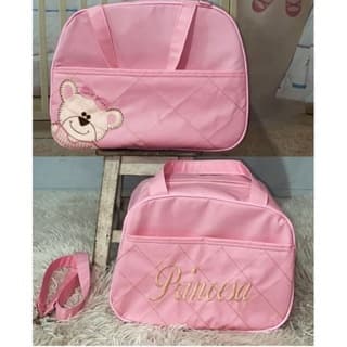Bolsa Rosa Claro Maternidade Térmica Ursinho Menina e Menino