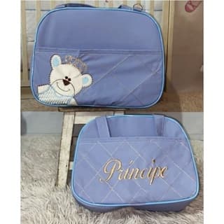 Bolsa Azul Claro Maternidade Térmica Ursinho Menina e Menino
