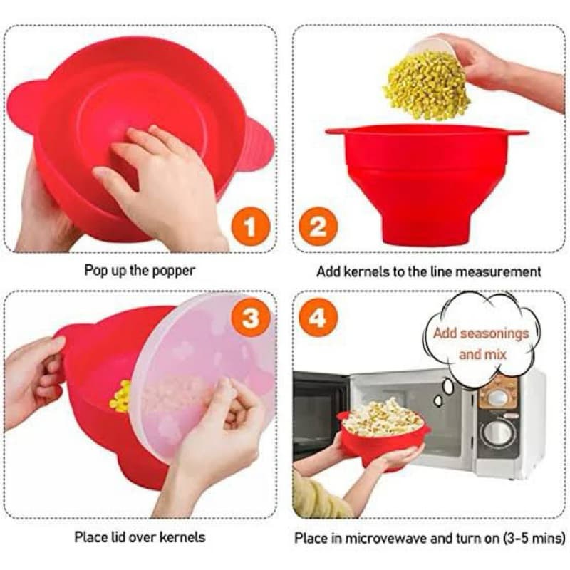 Pipoqueira de Silicone Vermelha Pipoca Saudável sem oleo