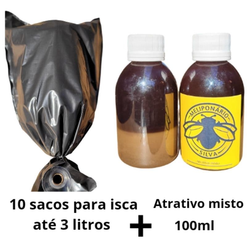 kit Atrativo misto 100ml +10 sacos para isca pet até 3 litros
