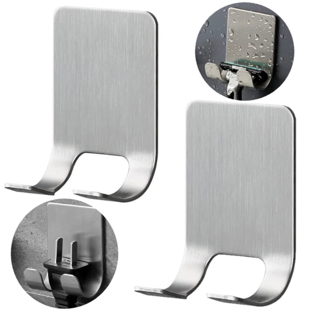 2 Gancho Suporte Para Pendurar Prestobarba Barbeador, Multiuso, Aço Inox, Não Fura Parede, Adesivo
