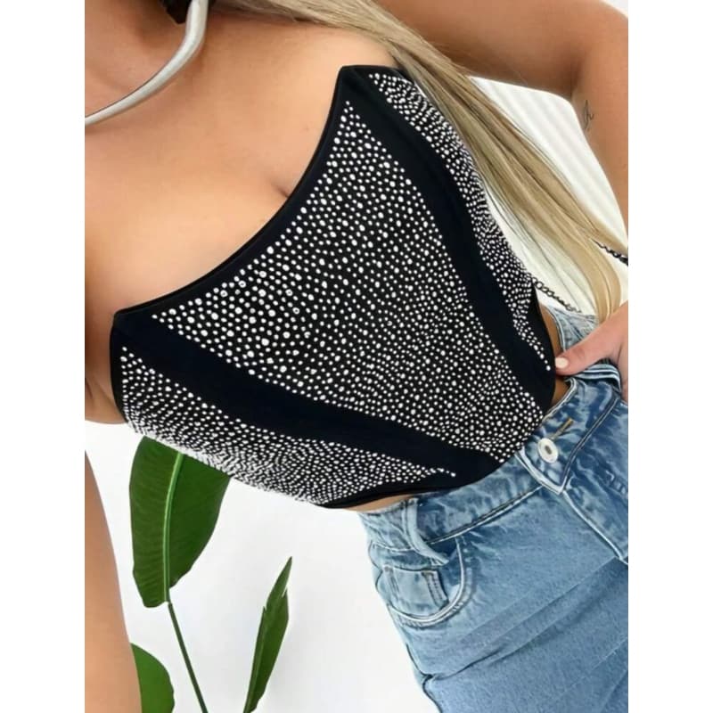 Cropped Corselet Acinturado Preto Brilho